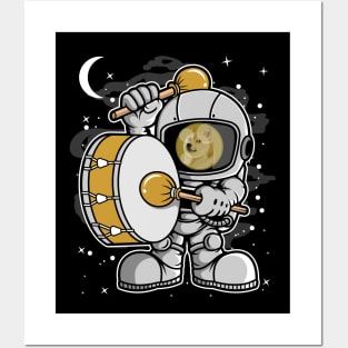 Astronaut Drummer Dogecoin DOGE Coin To The Moon Crypto Token Cryptocurrency Blockchain Wallet Birthday Gift For Men Women Kids Posters and Art